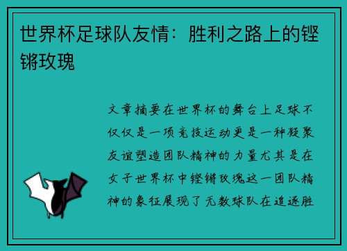世界杯足球队友情：胜利之路上的铿锵玫瑰