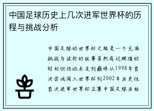 中国足球历史上几次进军世界杯的历程与挑战分析